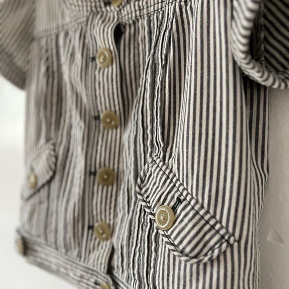 EUC Ett Twa Anthropologie sz 4 jacket short sleeve sailor stripe buttons pockets - Picture 16 of 16